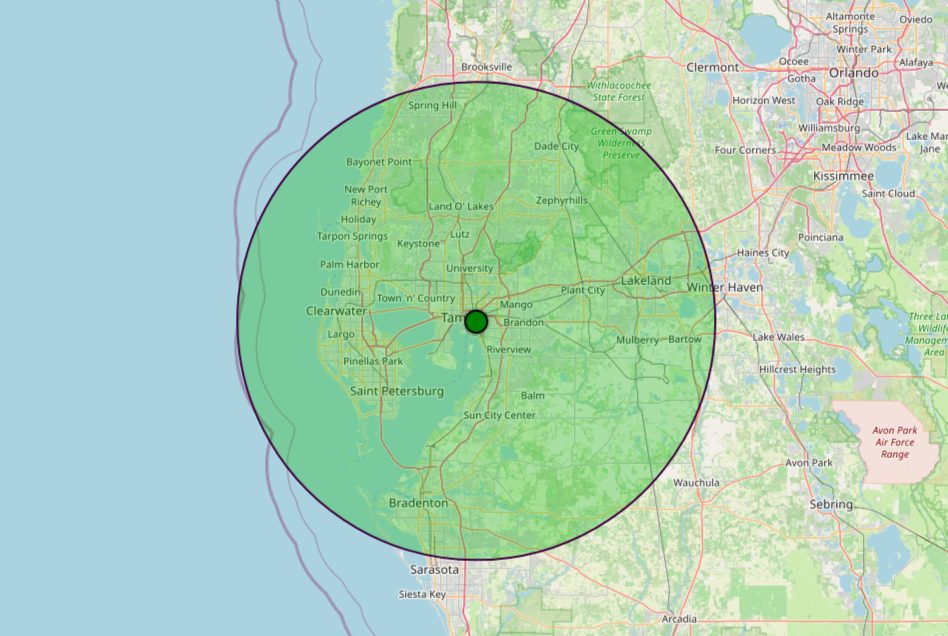 HomeWork Pros service area map covering Tampa and nearby Hillsborough, Pasco, and Pinellas communities